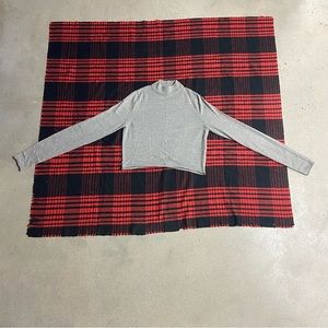 Topshop Gray Crop Long Sleeve High Neck Top